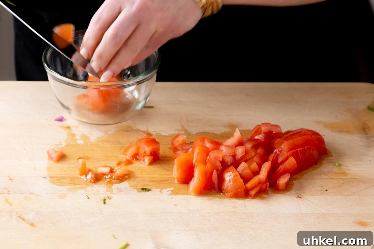 Mango, Chickpea & Zucchini Koshimbir Salad with Curry Leaves 7 chopping tomatoes