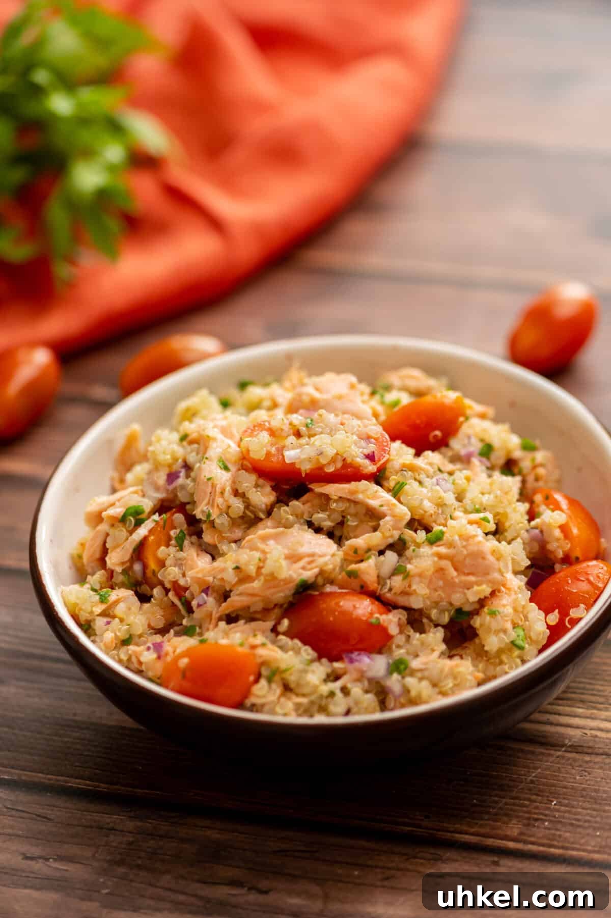 Chilled Salmon and Quinoa Salad with Lemon-Dill Dressing 2 chilled salmon quinoa salad bowl