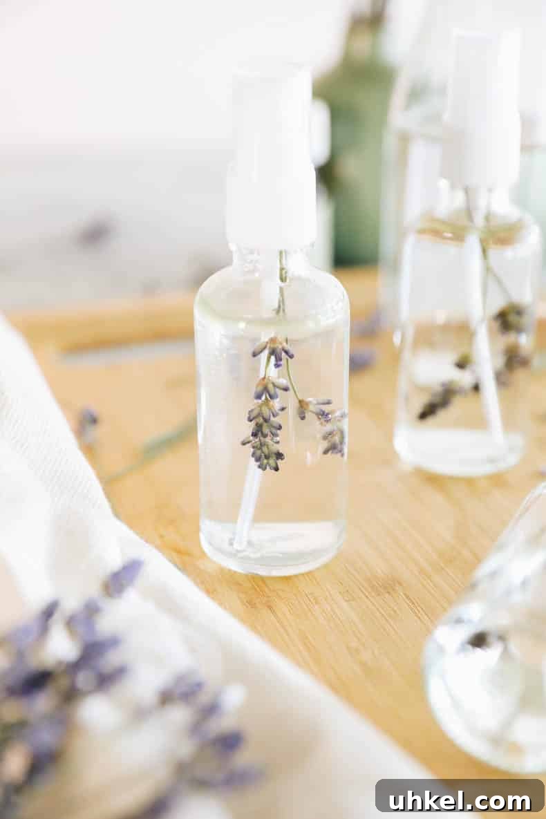 Make Lavender Spray at Home: Simple DIY Room and Linen Mist 7 Lavender pillow spray in a glass spray bottle.