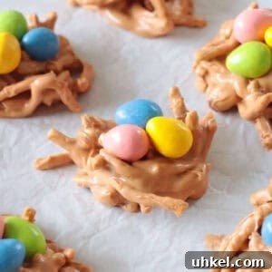 Butterscotch Haystack Cookies | Bird’s Nest Cookie Recipe 10 Butterscotch bird's nests on parchment paper.