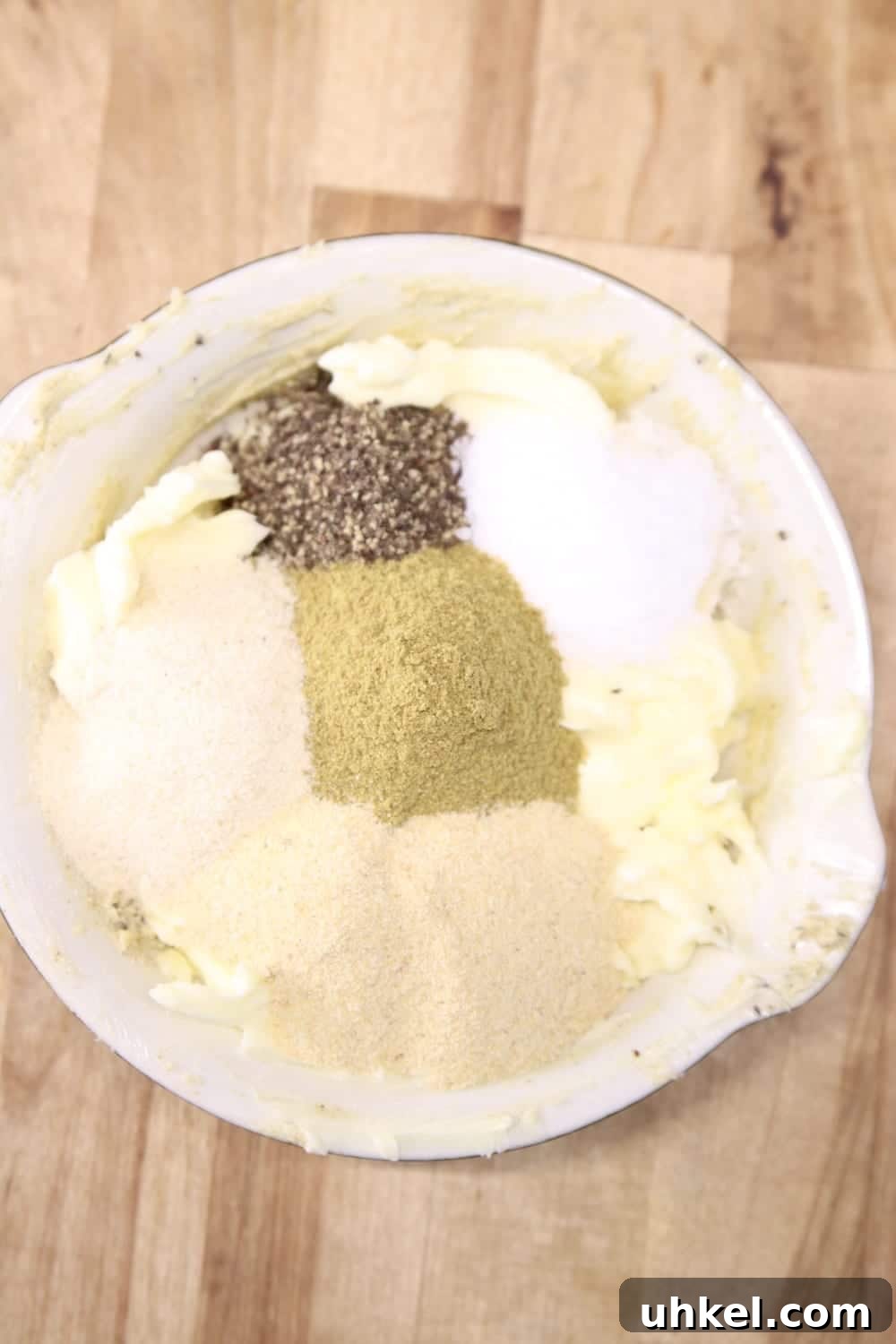 Chile butter for steaks bowl with softened butter and seasonings