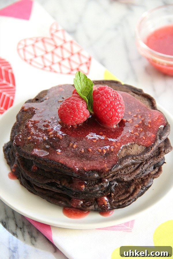 Dark Chocolate Pancakes with Fresh Raspberry Sauce 2 img 6707 1