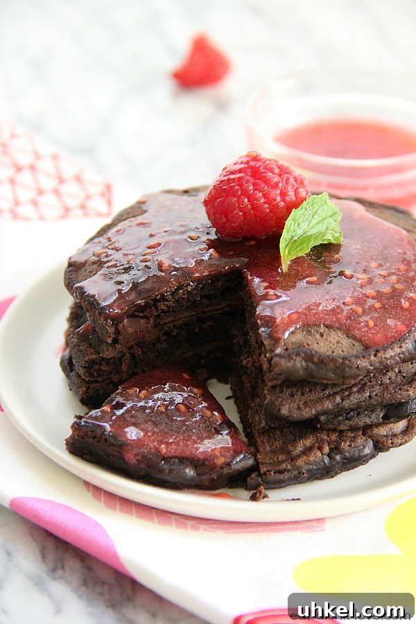 Dark Chocolate Pancakes with Fresh Raspberry Sauce 4 Dark Chocolate Pancakes