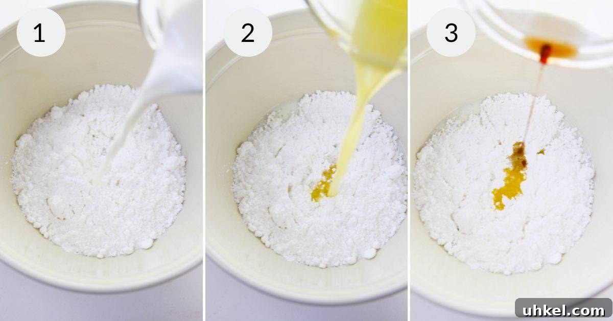 Creating the icing for the knot cookies.
