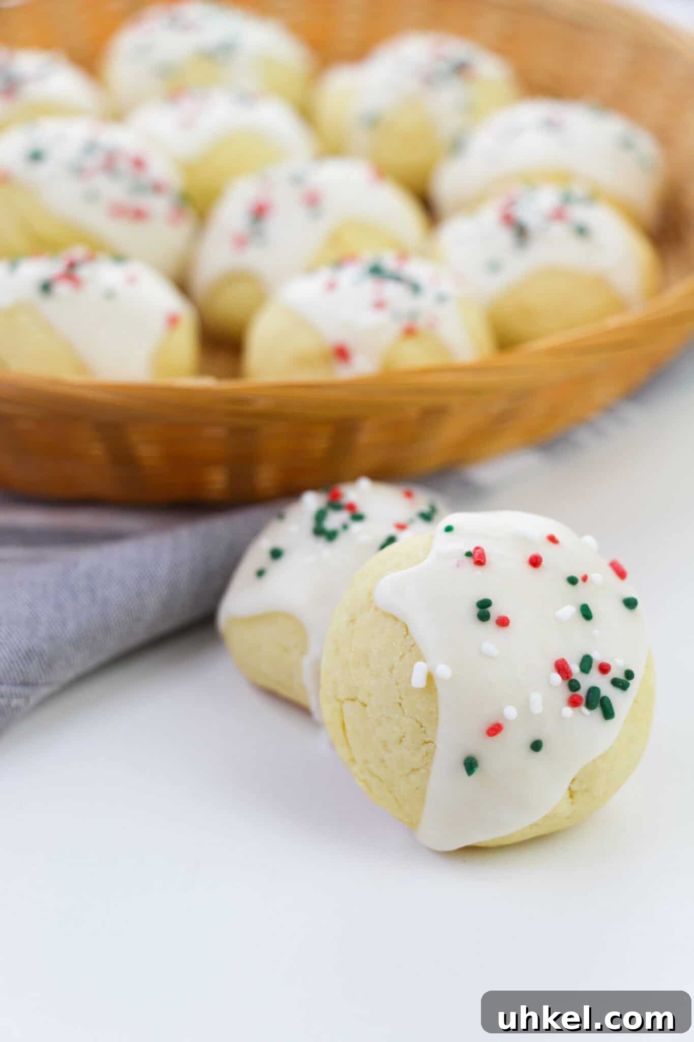 A close up of one of the Italian Knot Cookies with sprinkles on top.