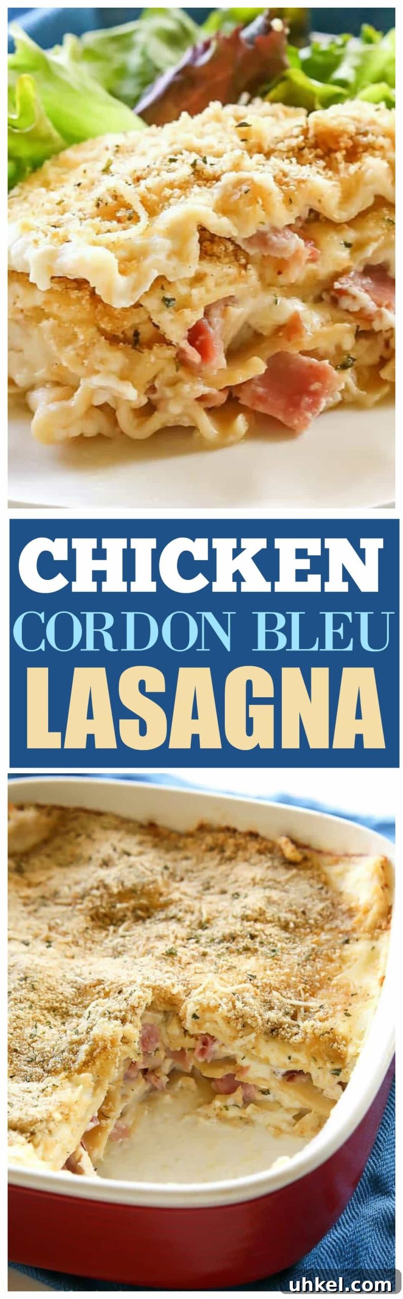 Chicken Cordon Bleu Lasagna Recipe — Creamy Ham & Swiss Bake 6 Chicken Cordon Bleu Lasagna - comfort food at its best. Layers of ham, chicken, and creamy white sauce make for a tasty dinner. www.the-girl-who-ate-everything.com