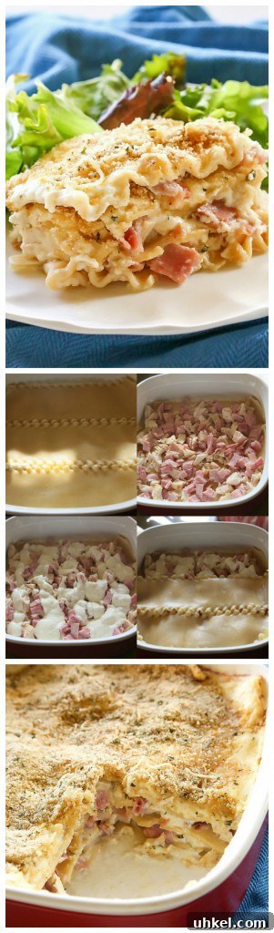 Chicken Cordon Bleu Lasagna Recipe — Creamy Ham & Swiss Bake 7 Chicken Cordon Bleu Lasagna - comfort food at its best. Layers of ham, chicken, and creamy white sauce make for a tasty dinner. #chicken #cordon #bleu #lasagna #recipe #italian #casserole