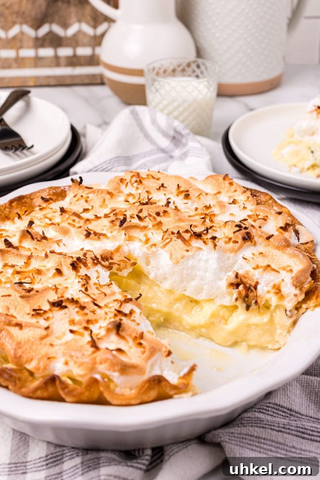 Coconut cream pie with meringue on top