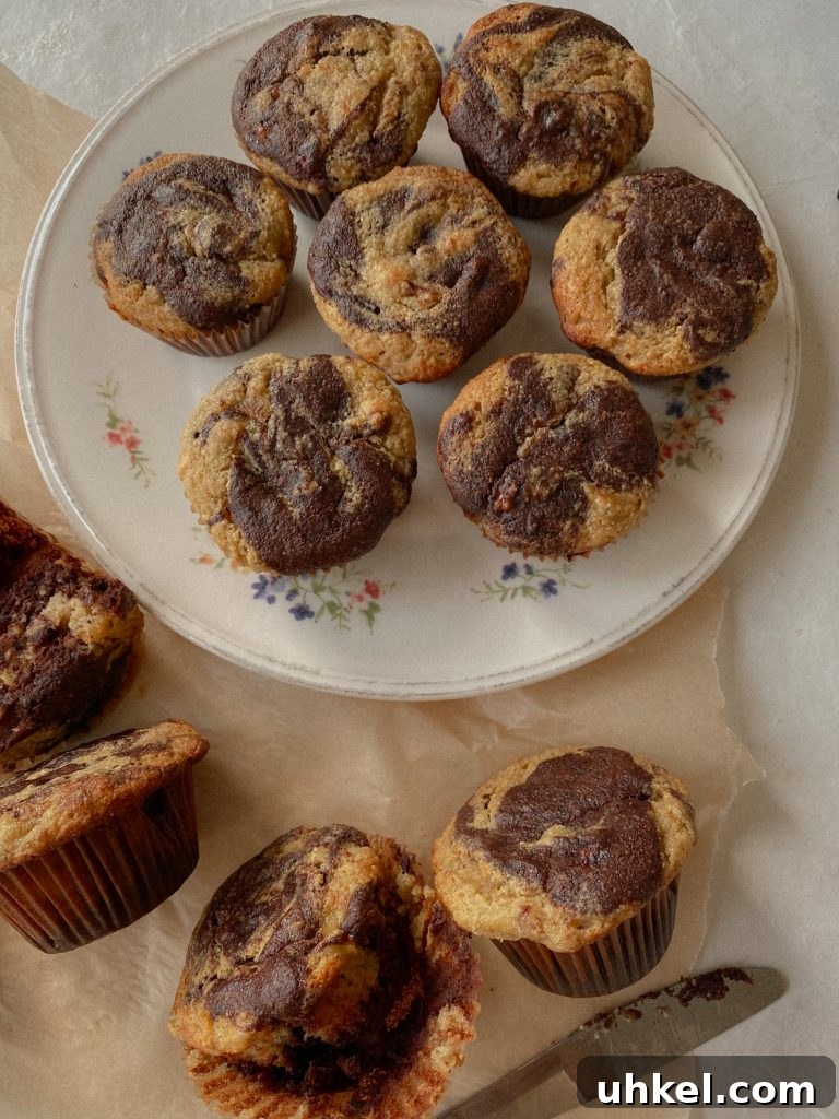 Gluten-Free Easter Brunch Menu Ideas and Recipes 4 marble chocolate banana muffins on a floral plate