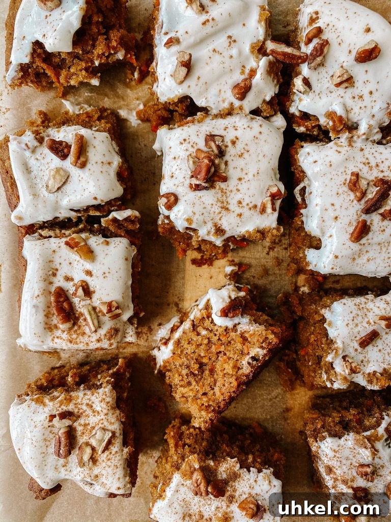 Gluten-Free Easter Brunch Menu Ideas and Recipes 10 carrot cake square slices with cream cheese frosting and chopped pecans