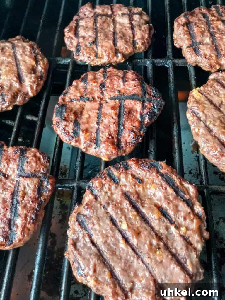 Amish-Style Grilled Burgers Recipe for Juicy Backyard BBQ 6 hamburgers on grill