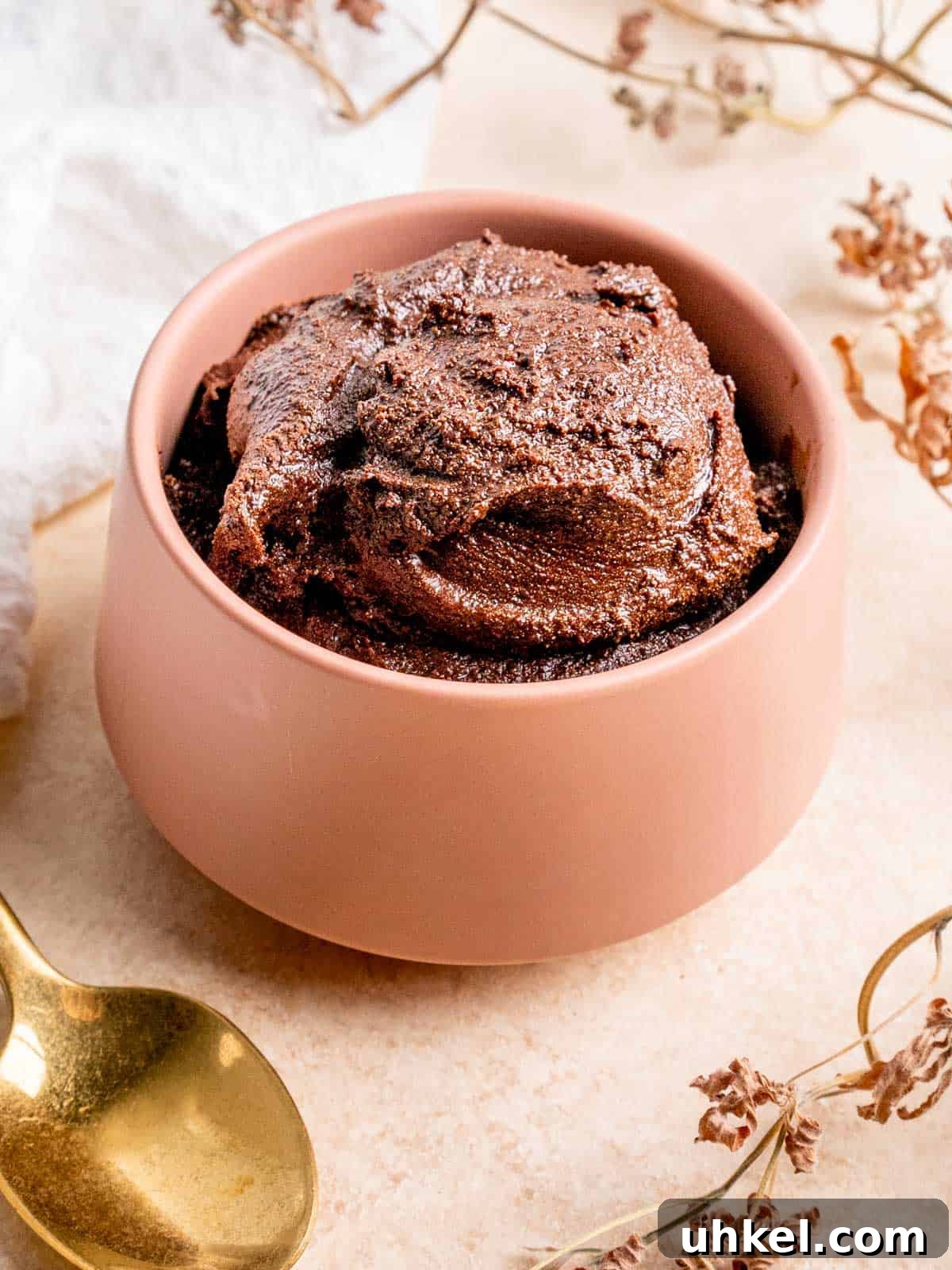 Safe-to-Eat Brownie Batter Recipe for Snacking and Desserts 2 a pink bowl filled with edible brownie batter
