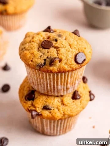 A stack of chocolate chip peanut butter muffins.