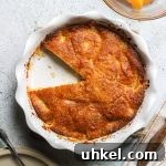 Homemade peach cobbler with canned peaches.