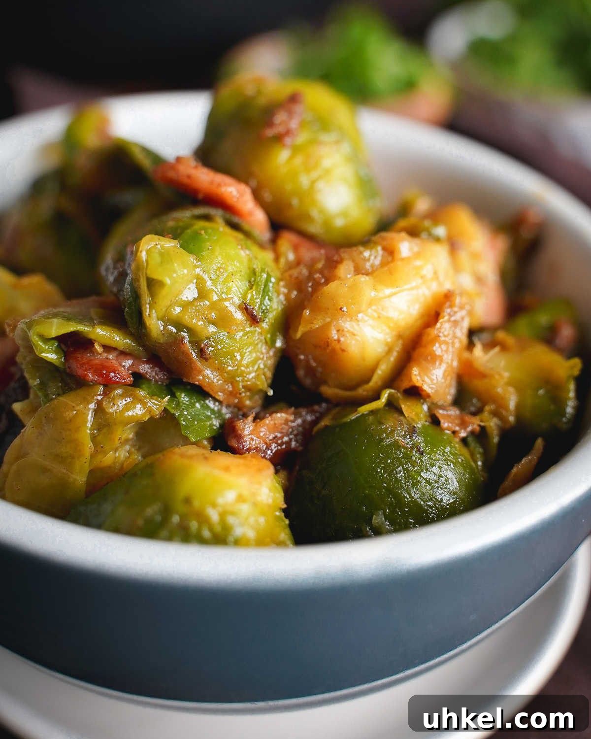 Caramelized Brussels Sprouts with Bacon and Sweet Dates 2 bowl of brussels sprouts
