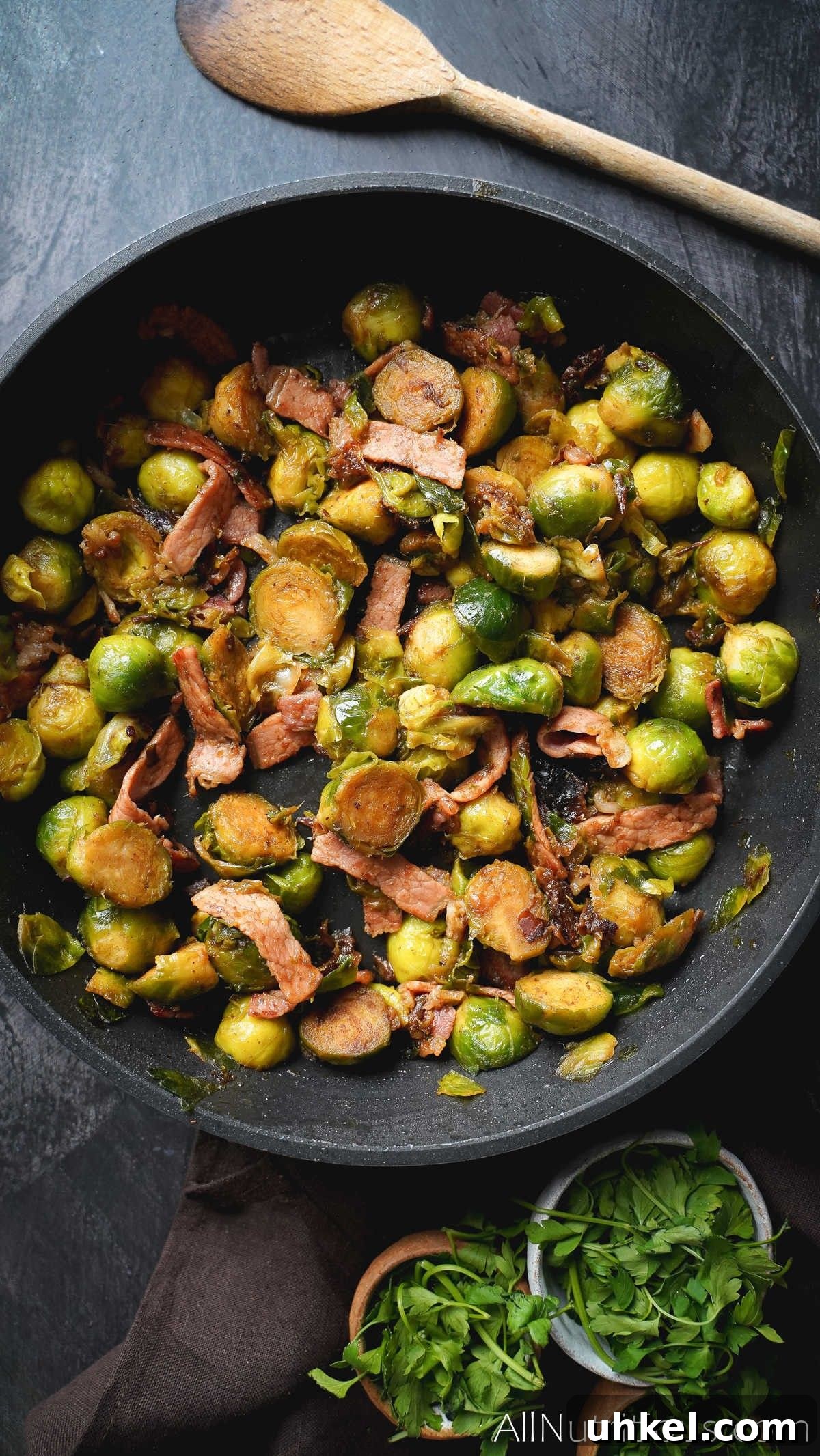 Caramelized Brussels Sprouts with Bacon and Sweet Dates 3 brussel sprouts with bacon