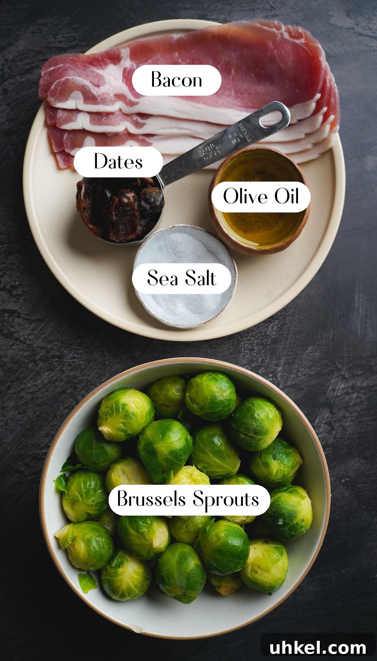 Caramelized Brussels Sprouts with Bacon and Sweet Dates 4 ingredients for brussels sprouts and bacon