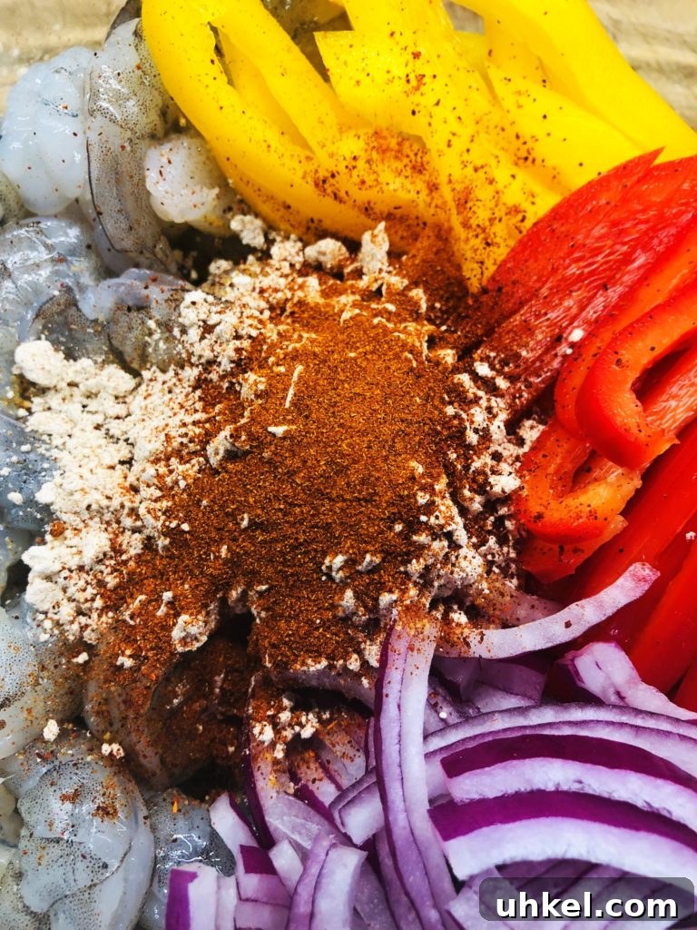 Crispy Air Fryer Shrimp Fajitas with Peppers and Onions 4 fajitas before cooking