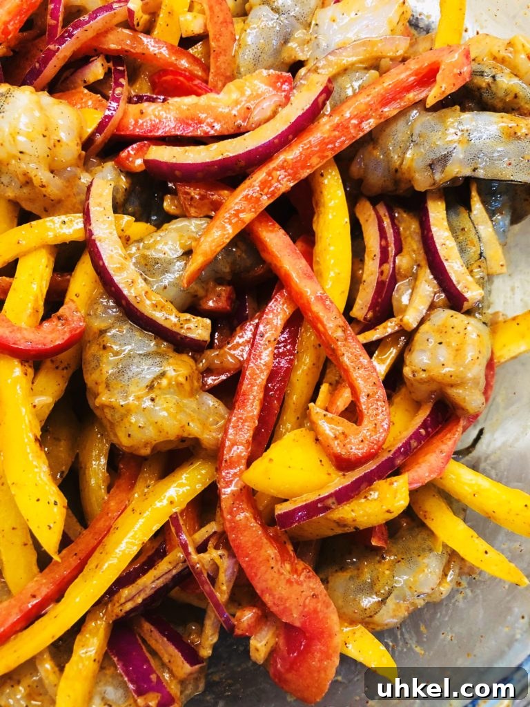 Crispy Air Fryer Shrimp Fajitas with Peppers and Onions 5 fajitas before cooking