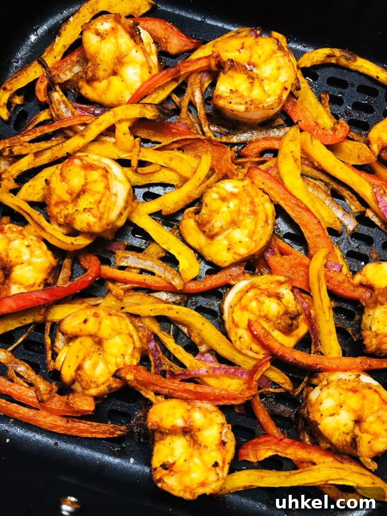 Crispy Air Fryer Shrimp Fajitas with Peppers and Onions 8 Air Fryer Shrimp Fajitas