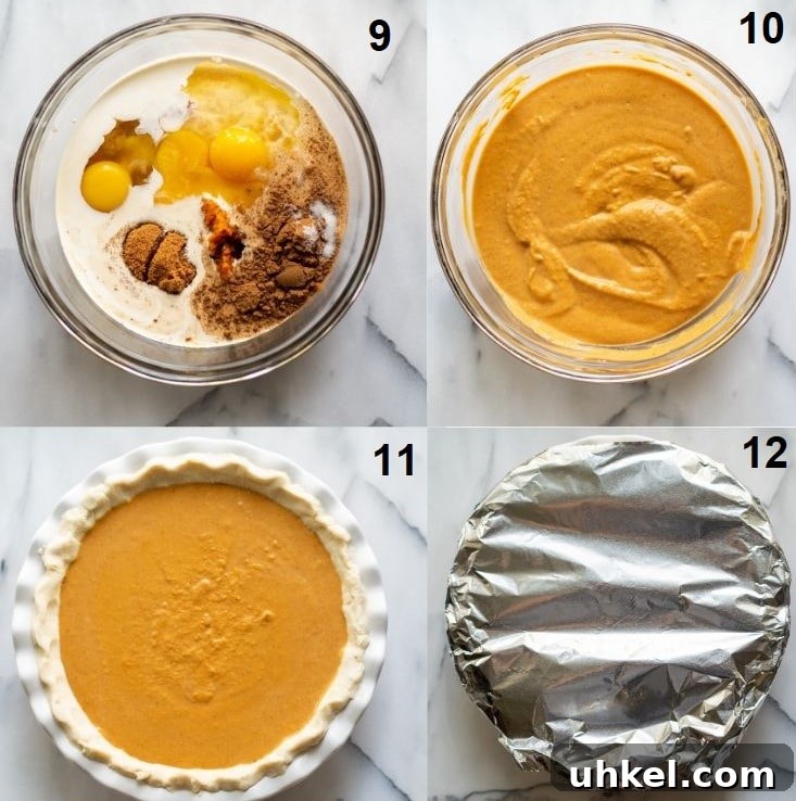 Gluten-Free Pumpkin Pie Recipe That Tastes Like Fall 6 a collage of four photos showing the last four steps on how to make gluten-free pumpkin pie