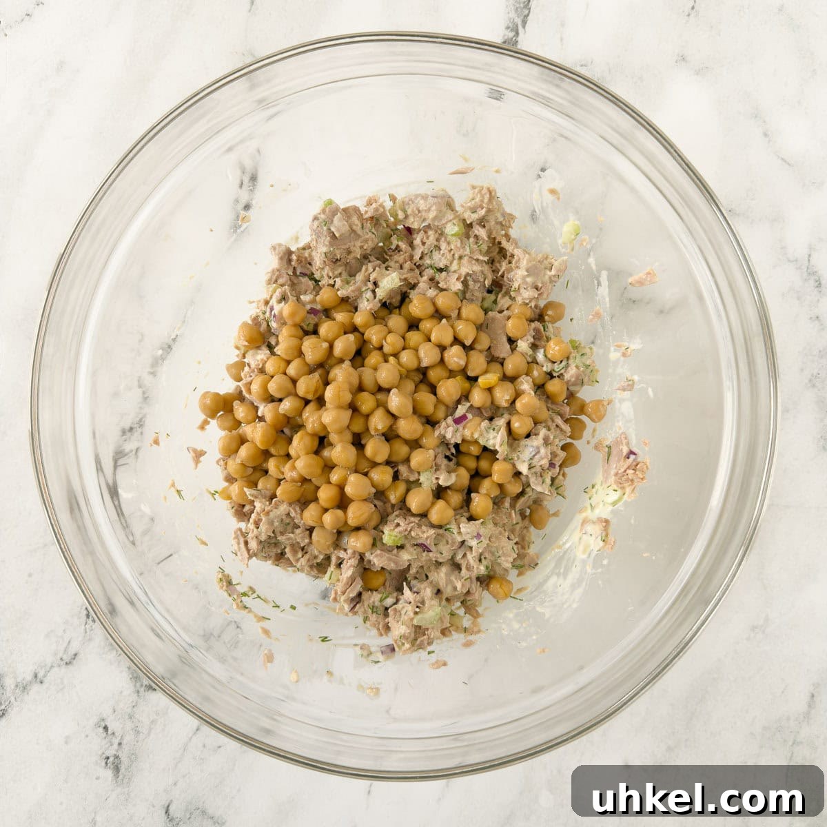 Tuna and Chickpea Salad with Lemon-Dill Dressing 5 Chickpean, tuna, celery, red onion, mayo and yogurt for a salad.