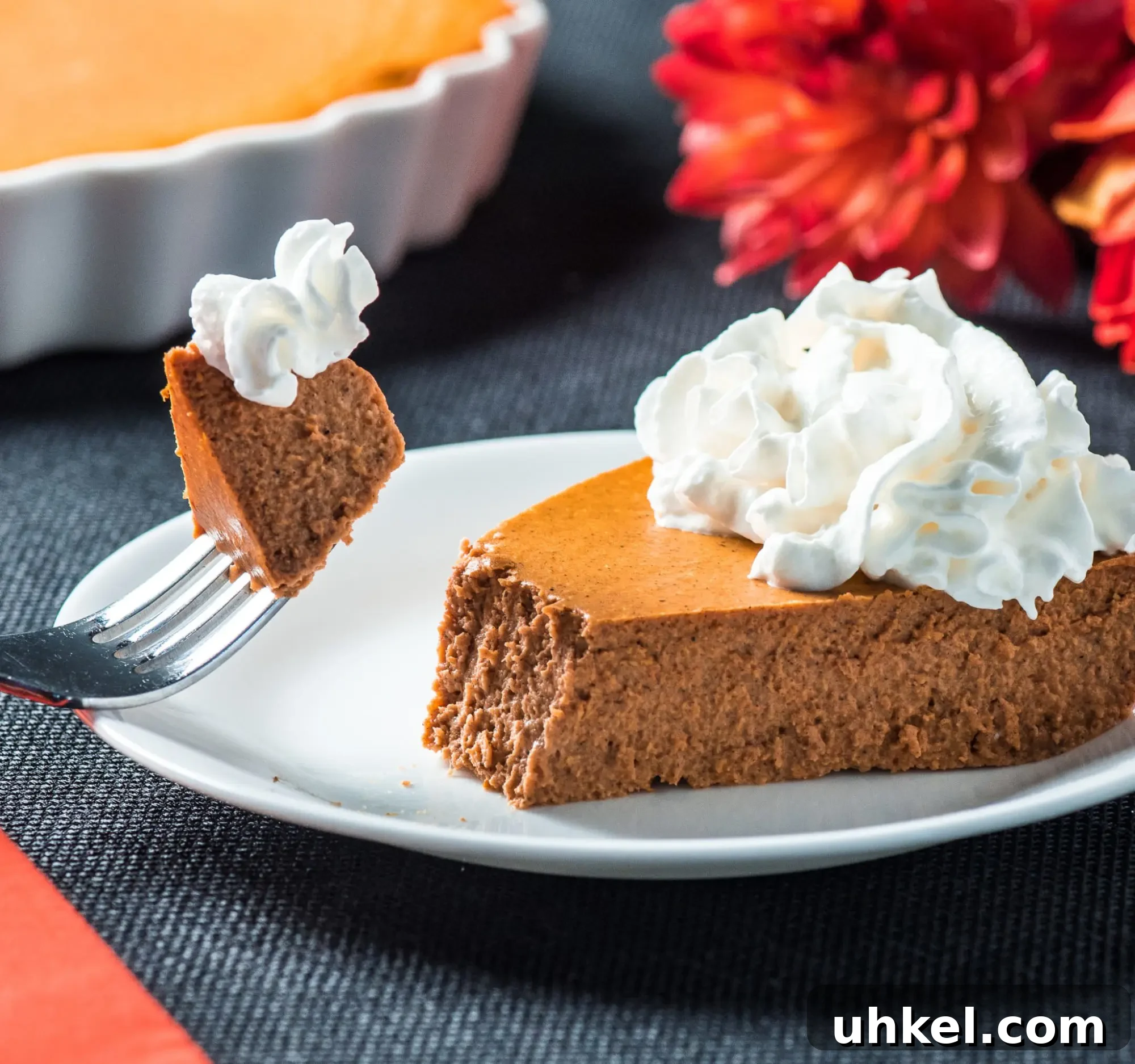 Crustless Pumpkin Pie (Low-Carb, Keto-Friendly) 7 Pumpkin pie fork bite