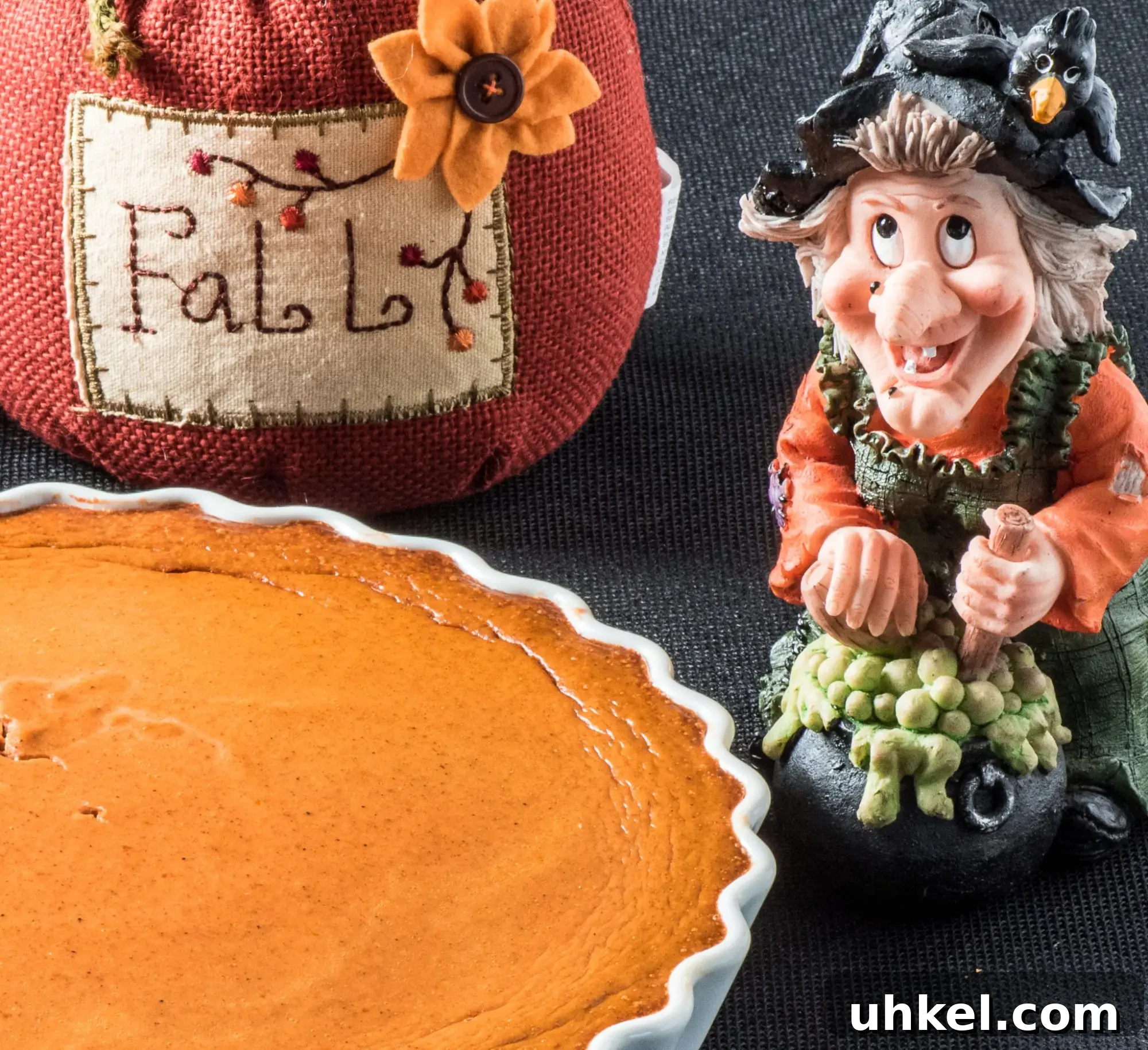 Crustless Pumpkin Pie (Low-Carb, Keto-Friendly) 8 Pumpkin pie with witch decor