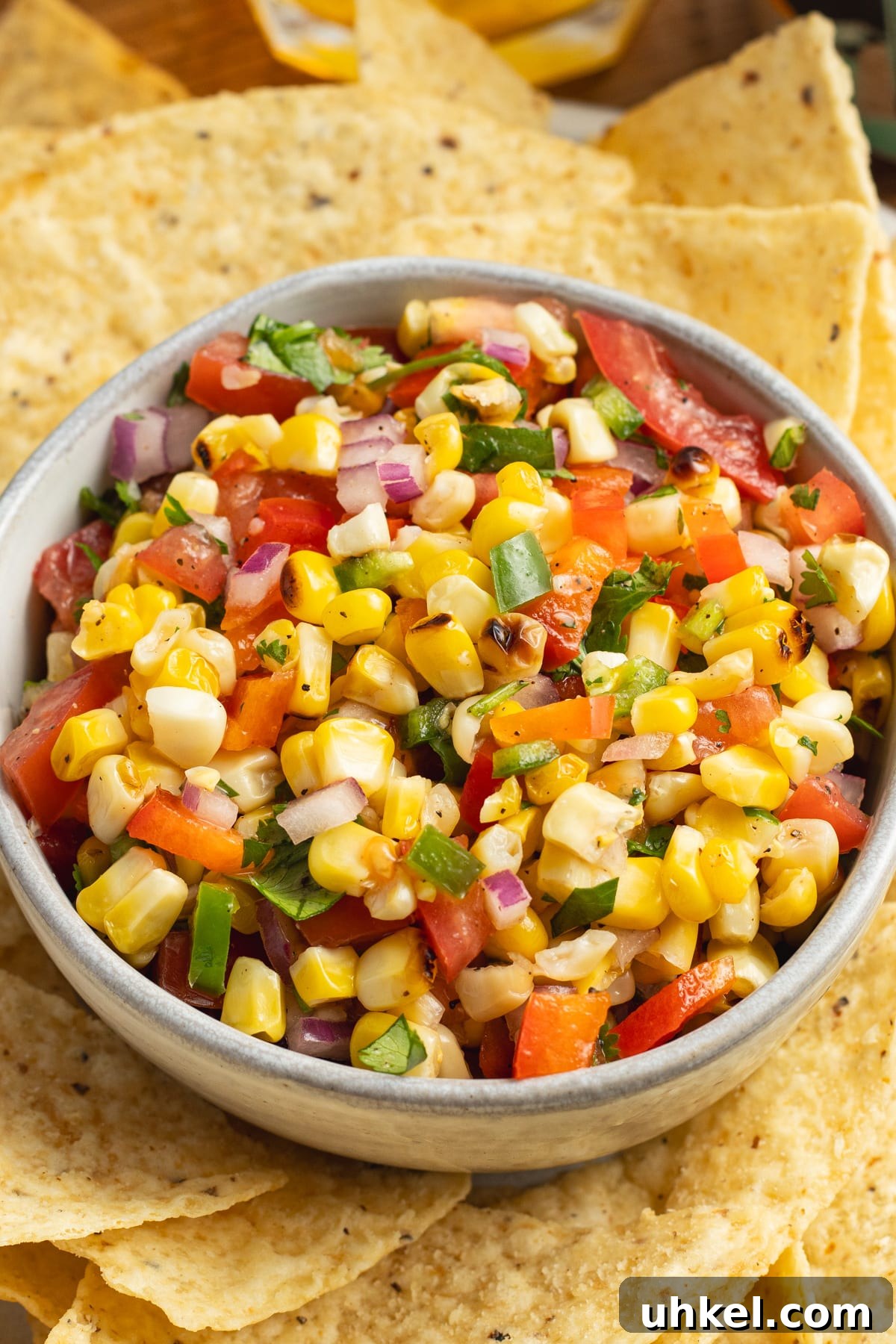 Fresh Corn Pico de Gallo with Cilantro & Lime 2 This is a picture of a bowl of grilled corn pico de gallo.