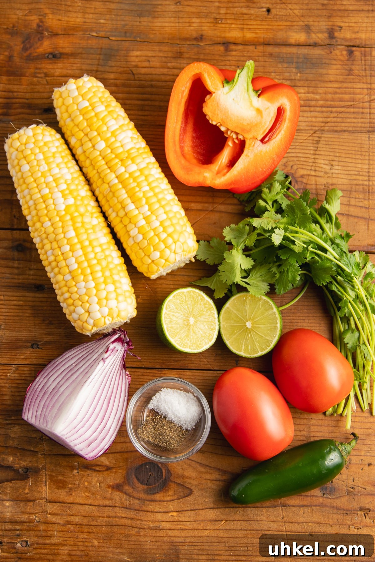 Fresh Corn Pico de Gallo with Cilantro & Lime 3 This is a picture of all the ingredients used to make corn salsa.