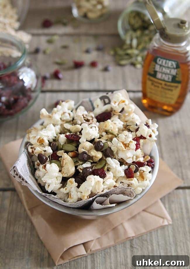 Trail Mix Popcorn Recipe: Sweet & Salty Snack Mix Popcorn 3 Trail mix popcorn with chocolate chips