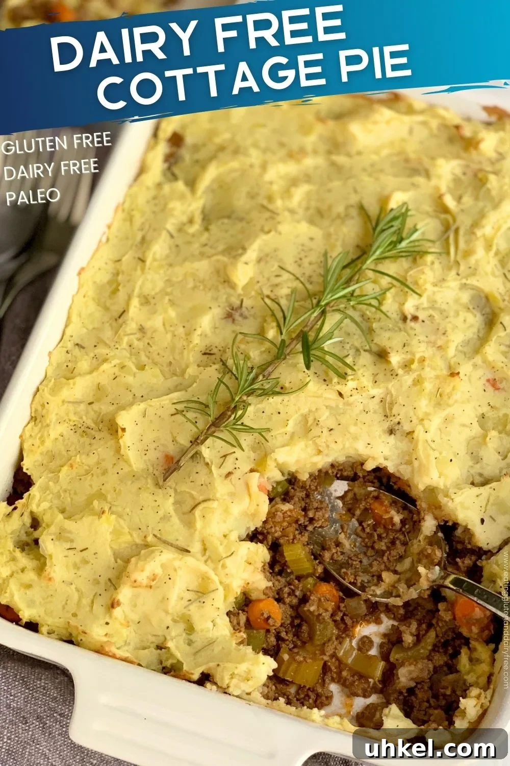 Dairy-Free Gluten-Free Shepherd's Pie Recipe for Comforting Dinner 6 A cottage pie with no dairy or gluten and text overlay.