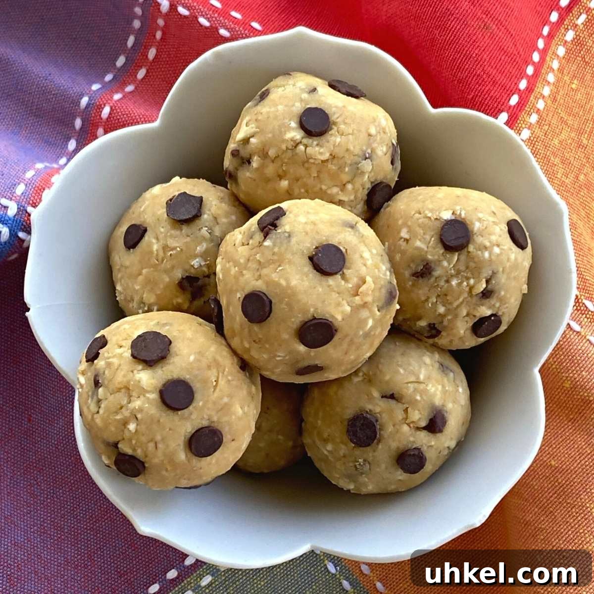 Chickpea cookie dough balls in a bowl.