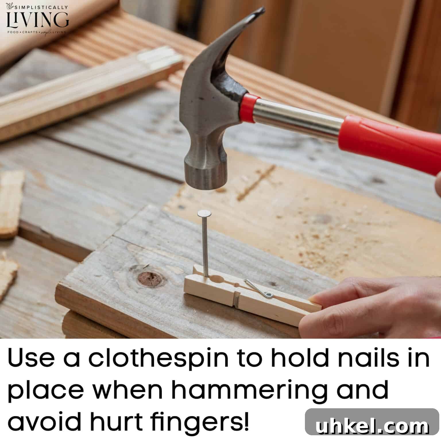 clothing pin holding a nail