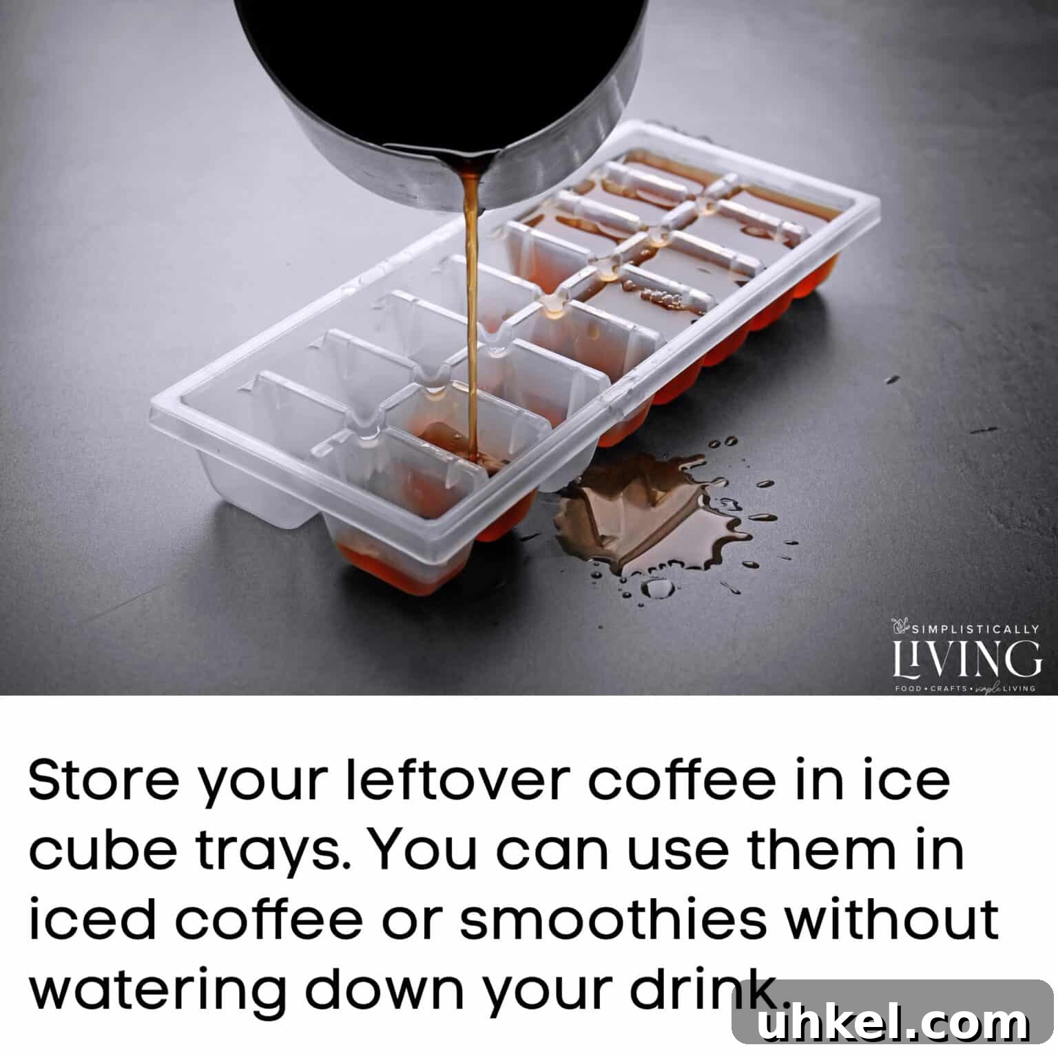 coffee being poured into ice cube tray