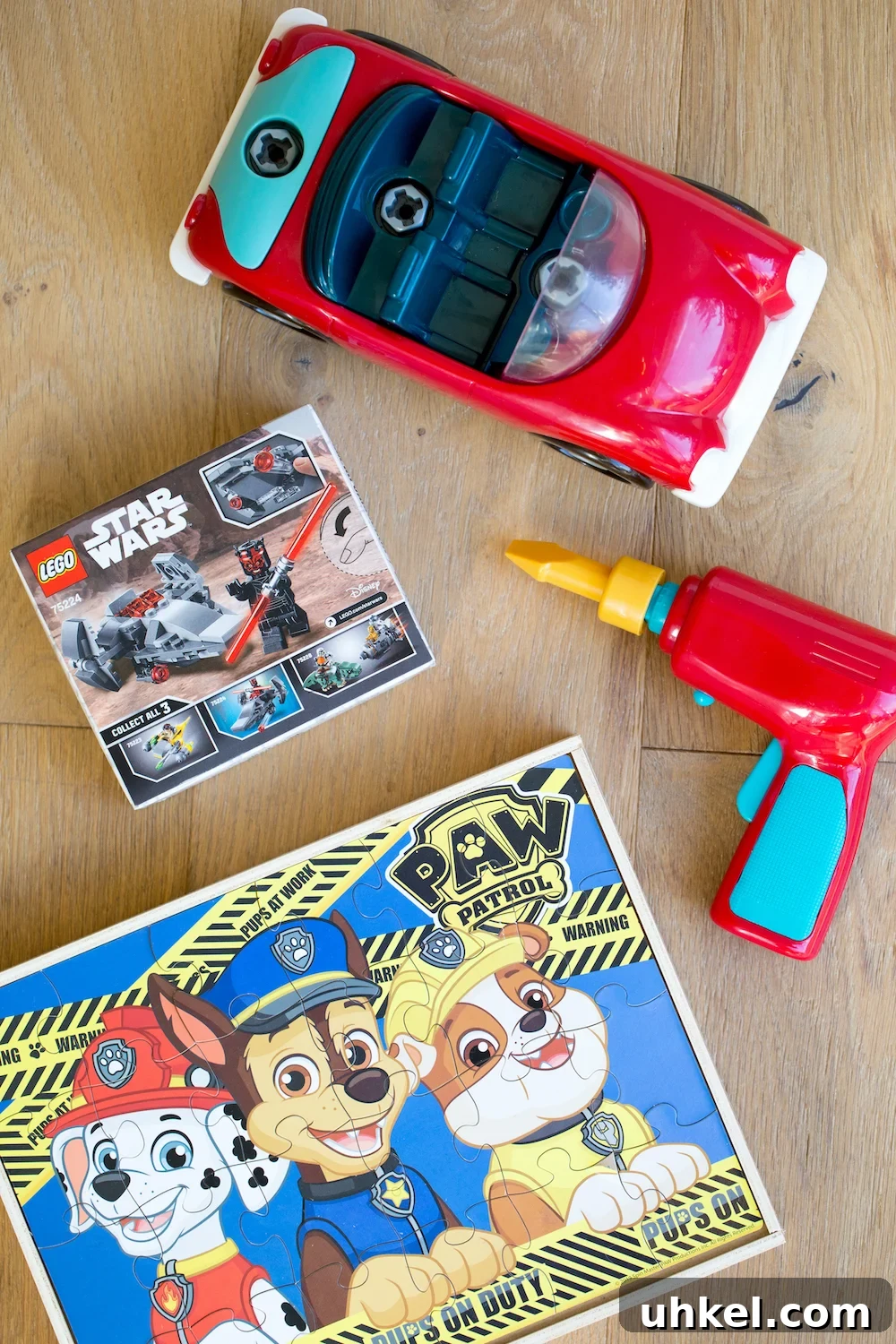 Declutter Kids' Toys: Simple Steps to Tidy Playrooms 6 closed ended toys puzzle lego kit and car with screwdriver