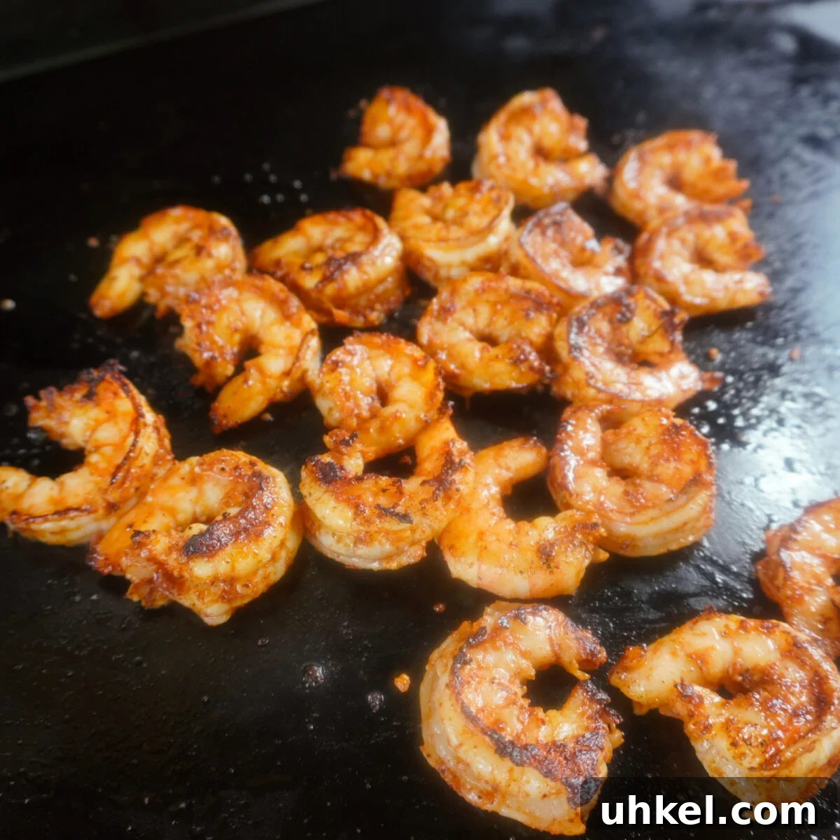 Grilled Shrimp Tacos with Zesty Corn Slaw 8 Grilled shrimp on weber slate griddle.