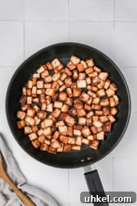 Roasted Butternut Squash and Apple Soup 21 A skillet with browned homemade croutons.