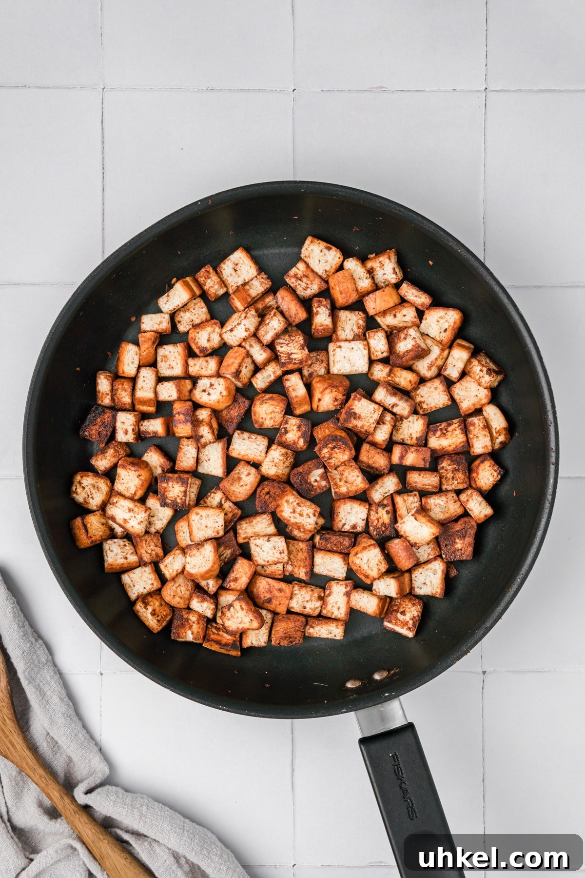 Roasted Butternut Squash and Apple Soup 6 A skillet with browned homemade croutons.