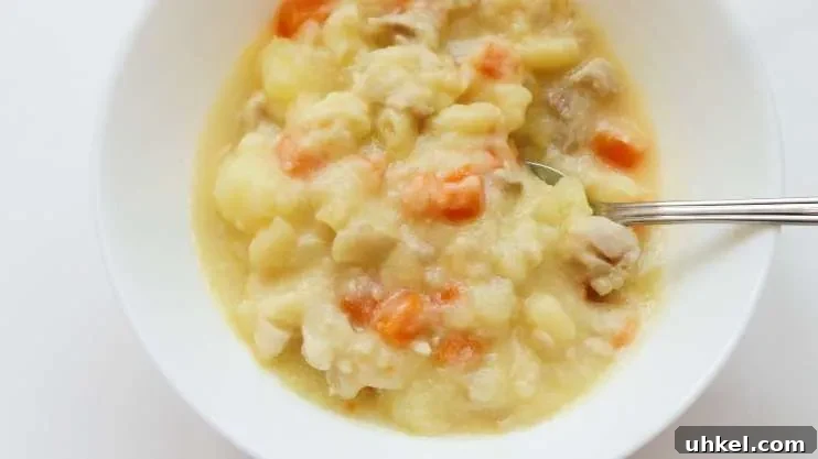 20-Minute Creamy Chicken Noodle Soup 6 Easy homemade chicken soup with noodles! This tasty thick chicken soup is loved by kids and grown-ups! 7 simple ingredients, one pot and and 20 minutes! Perfect for lunch or dinner.
