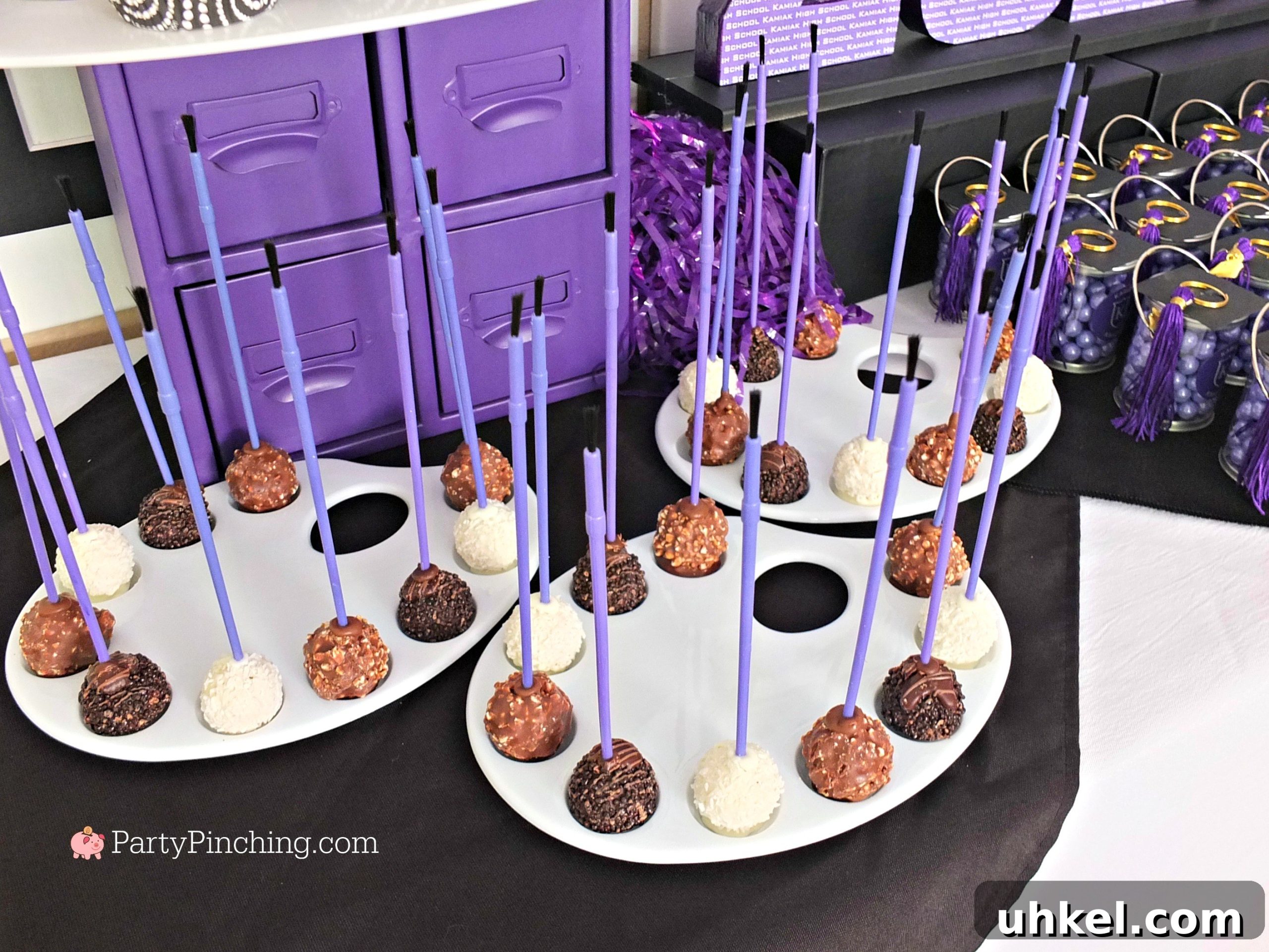 Art-Themed Graduation Party Ideas and Decor 3 paintbrush truffles on display