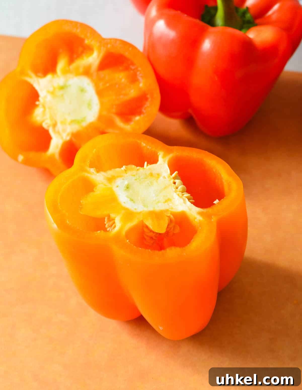 Lasagna Stuffed Bell Peppers with Savory Italian Filling 4 bell peppers with the tops cut off.