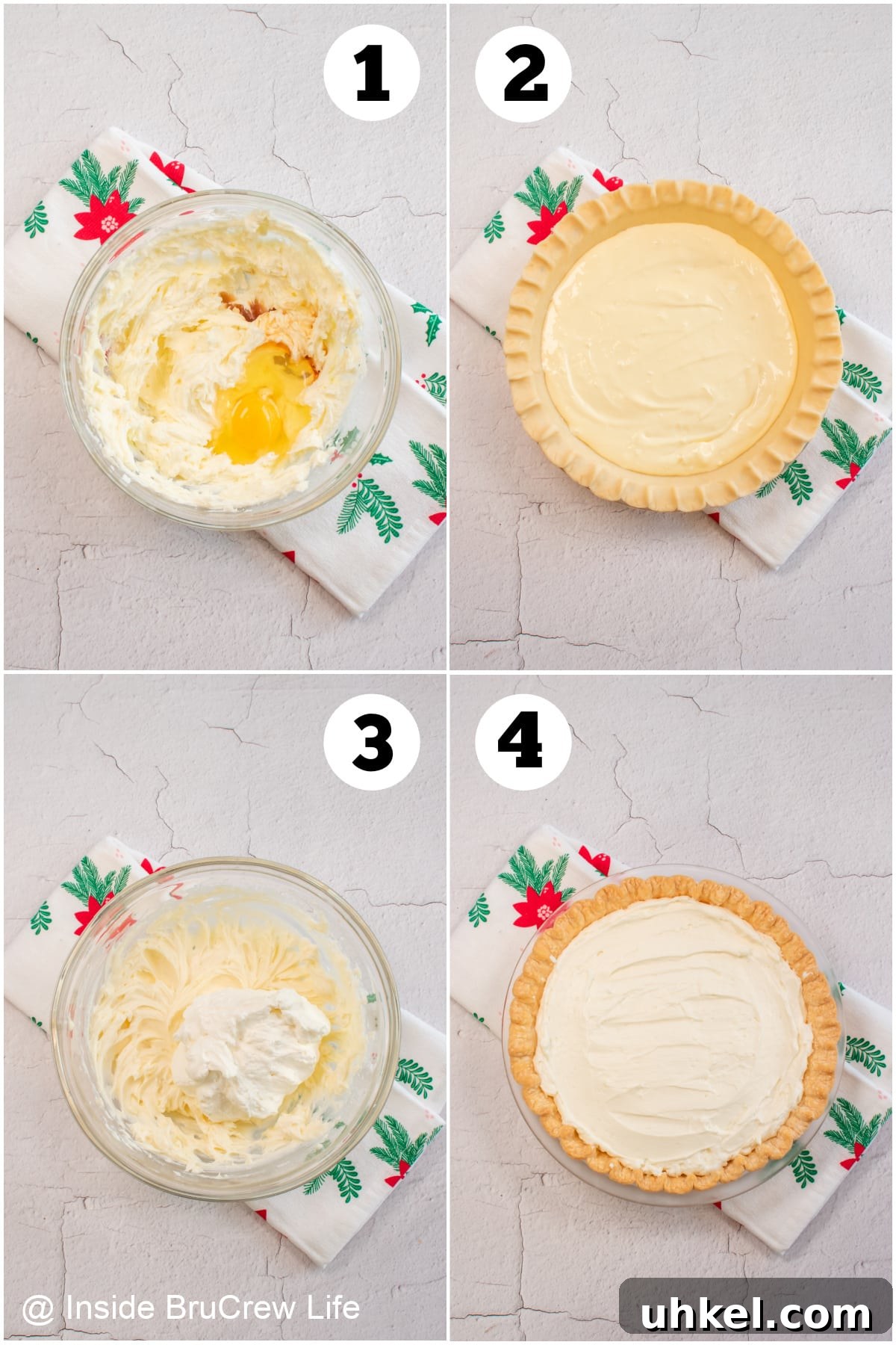 Classic Cherry Cream Cheese Pie Recipe 4 Four pictures collaged together showing how to make a cream cheese pie.
