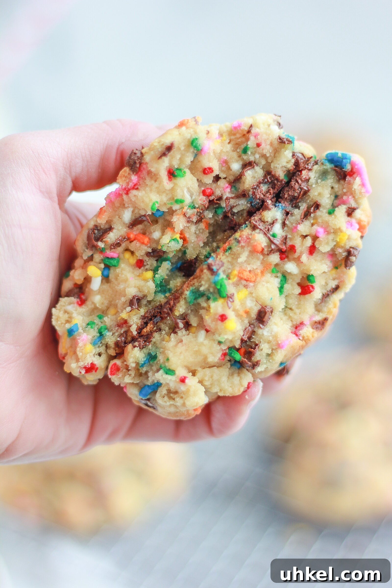 Funfetti Chocolate Chip Cookie Recipe with Sprinkles 6 Cookies on cooling rack
