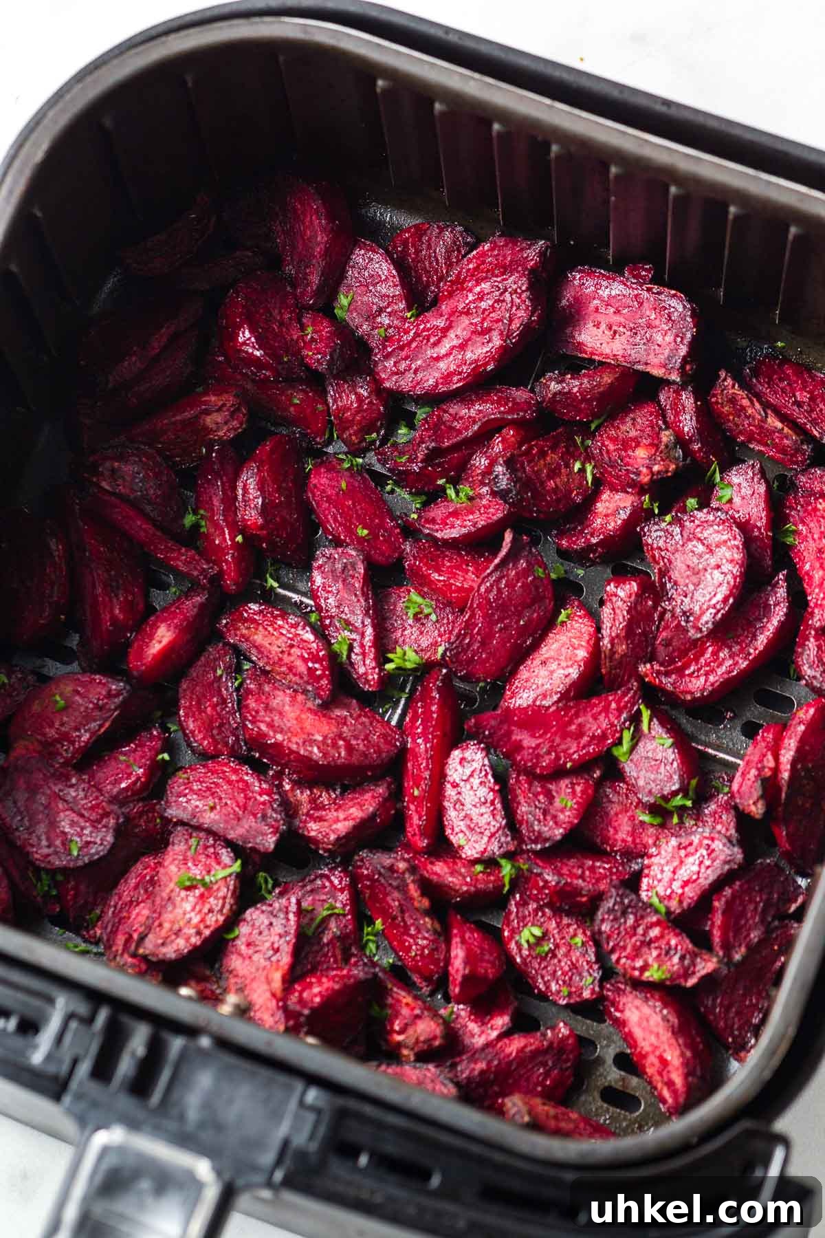Air Fryer Roasted Beets with Crispy Edges 7 roasted beets in the air fryer.