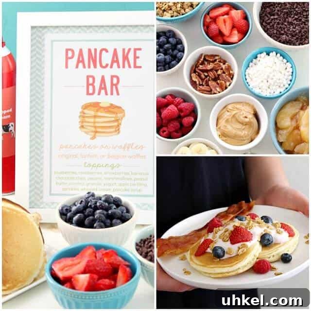 Host a Pancake Bar for Brunch: Setup, Toppings and Tips 2 Pancake Bar collage with ideas listed.