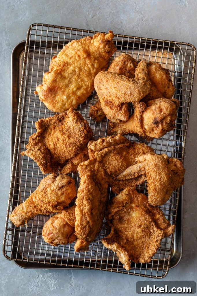 Crispy Fried Chicken Without Buttermilk 12 fried chicken without buttermilk on a wire rack