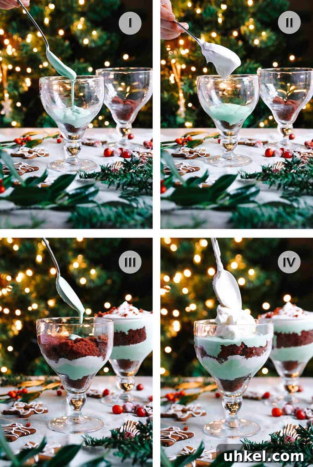 Festive Christmas Trifle Recipe with Berries and Cream 4 Step-by-step images showing layering of trifle